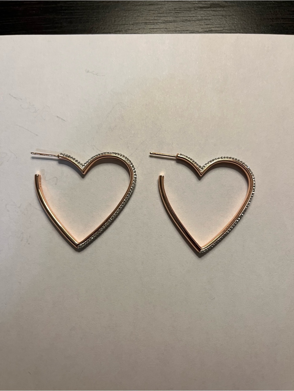 Heart-Shaped Hoop Earrings - Rose Gold Pavé Accent